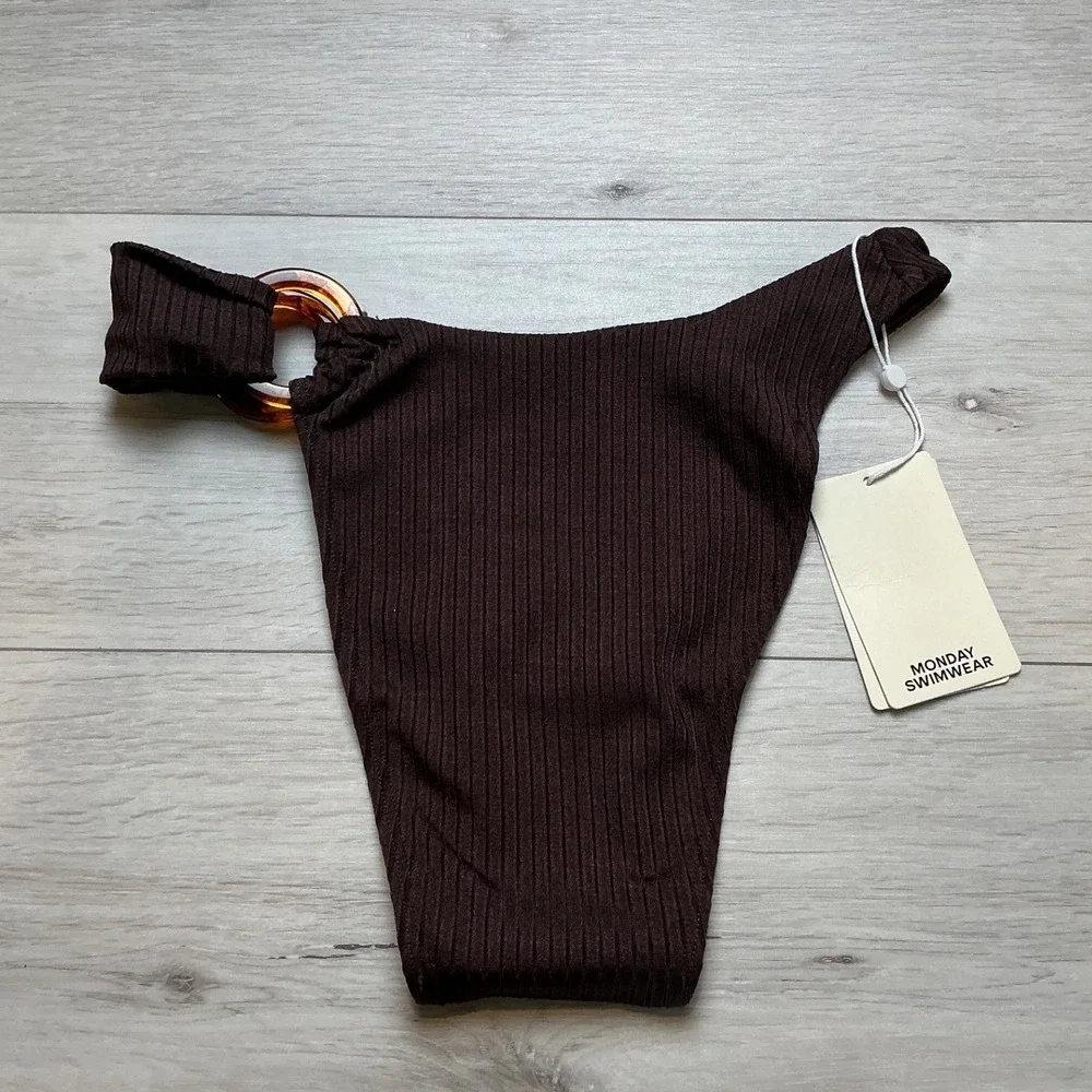 Monday Swimwear Bronte Bottom Espresso Rib Brown Large New With Tags